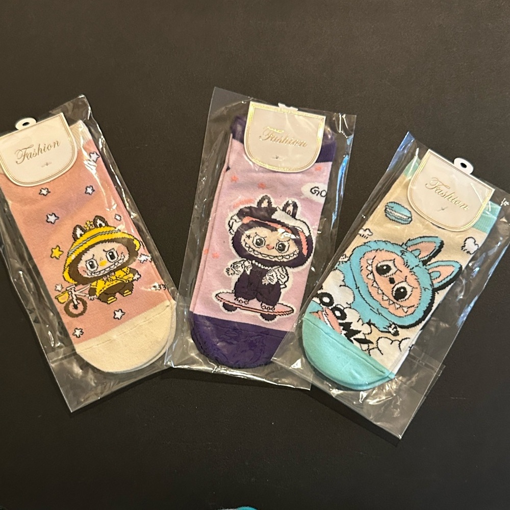 Monster Print Socks Set - Pink, Purple, Blue - fits women’s 6 to 10